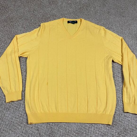 Brooks Brothers Sweater Mens L* Yellow Ribbed V Neck Preppy Country Club Office - Picture 1 of 8